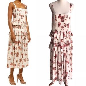 Pasduchas Beigecream Floral Tiered Midi 